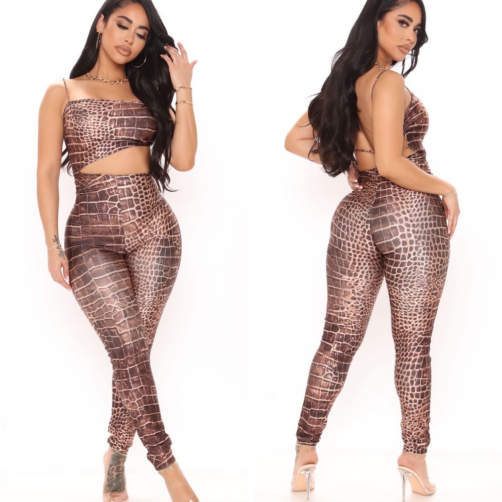Slither My Way Jumpsuit - Brown Combo